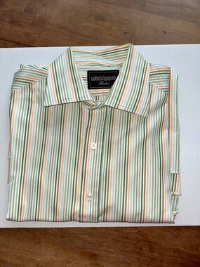 Garrick Anderson London Thin Green Striped Shirt, 17/43 Button Down Cotton Shirt